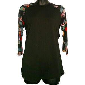 LuLaRoe Black Raglan Long Sleeve T-shirt XS- Retro Cassette Tape Print